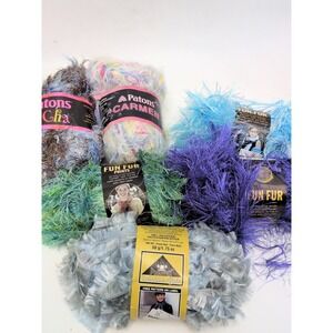 Mixed Yarn Lot Fun Fur Patons Cha Cha Phentex 6 Skeins Assorted Colors